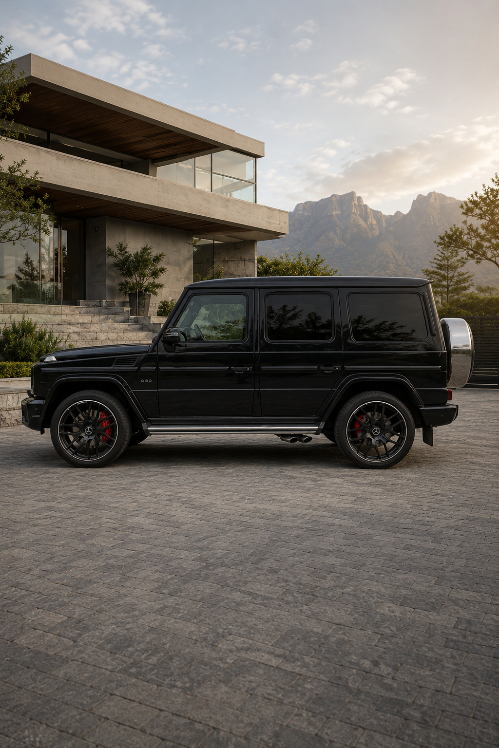 Side profile of the black 2025 Mercedes G63 V8 BiTurbo