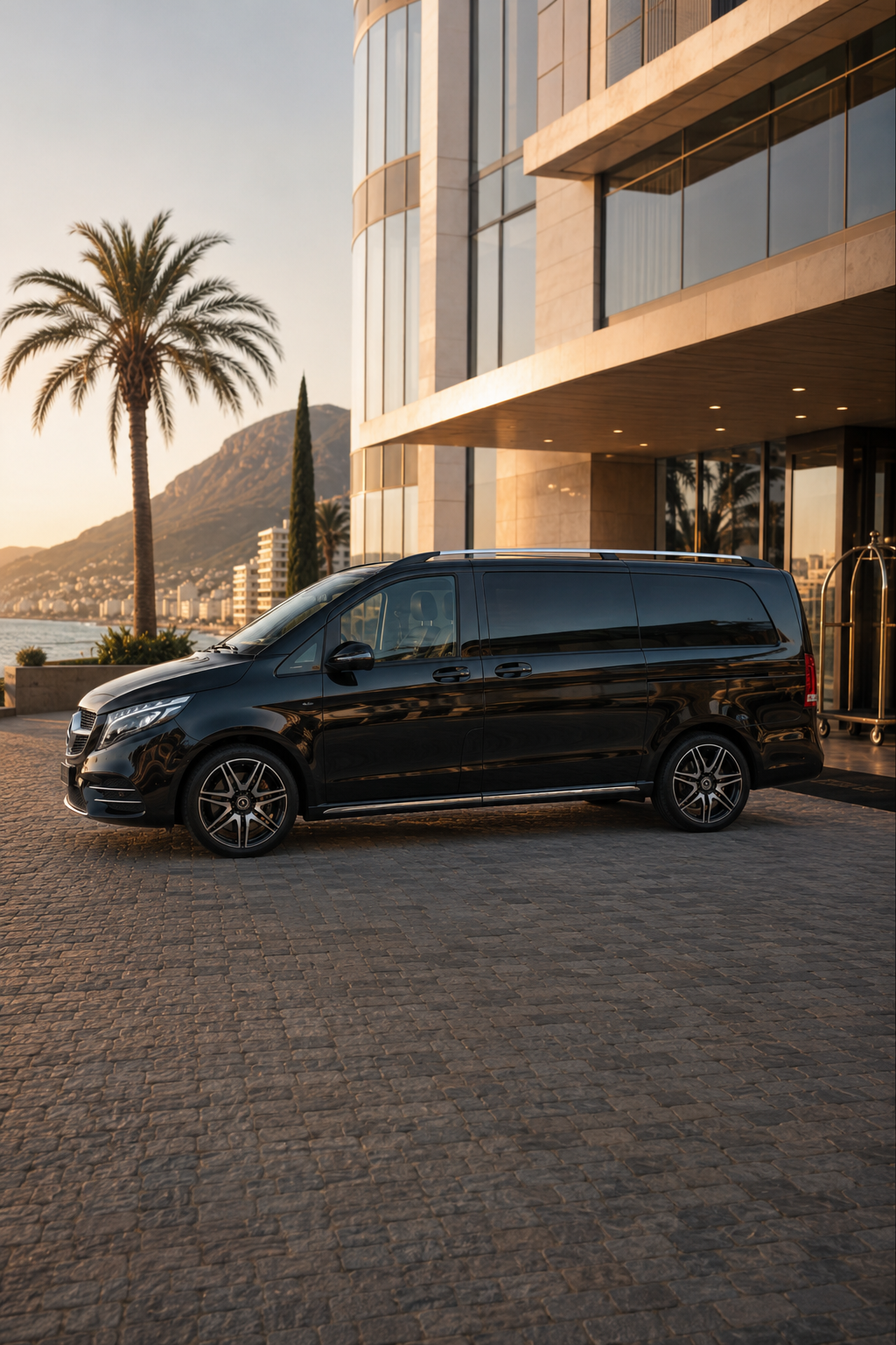 Side profile of the black 2024 Mercedes Benz V-Class V300d