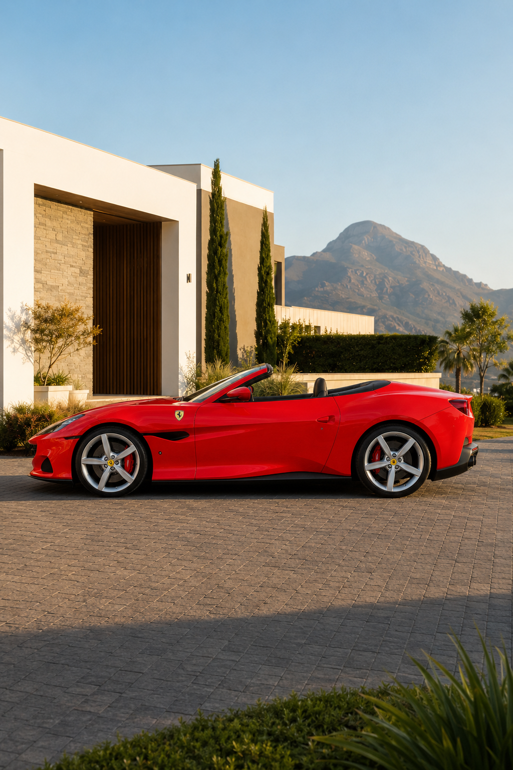 Side profile of the red 2024 Ferrari Portofino