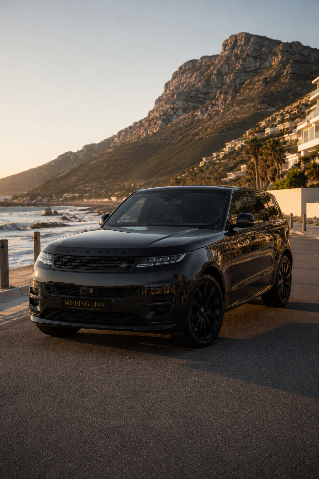 Front three-quarter view of the black 2023 Range Rover Sport P530 V8 5.0