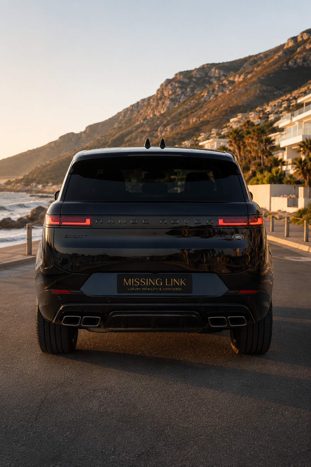 Rear view of the black 2023 Range Rover Sport P530 V8 5.0