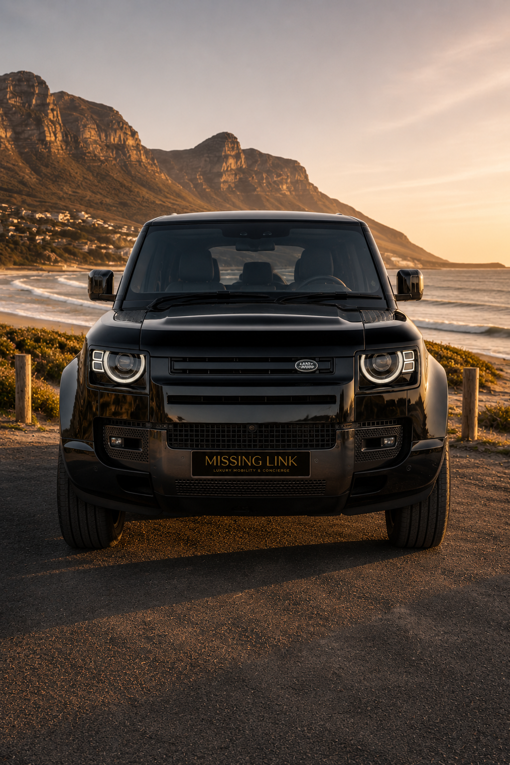 Front view of the black 2022 Land Rover Defender D300