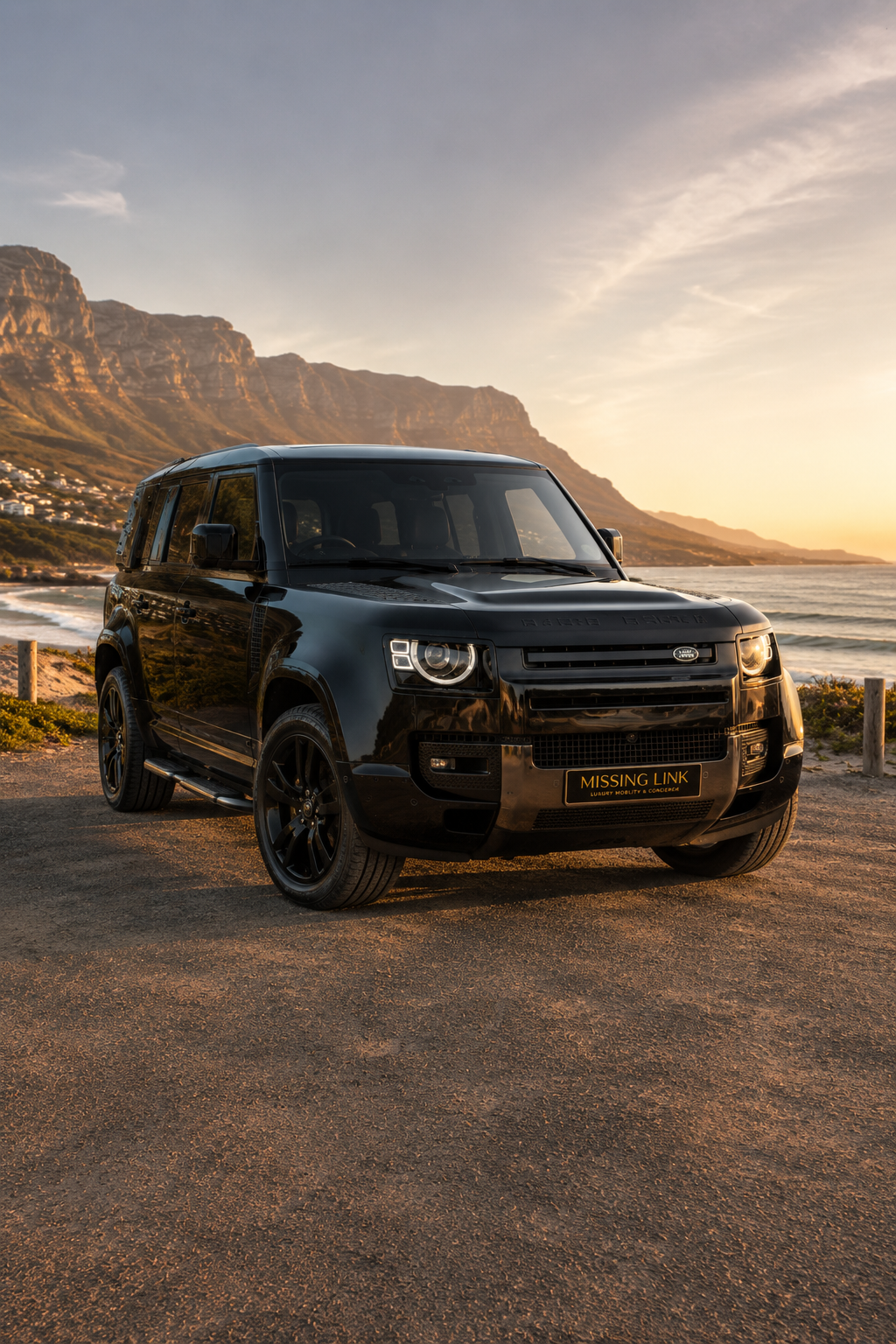 Front three-quarter view of the black 2022 Land Rover Defender D300