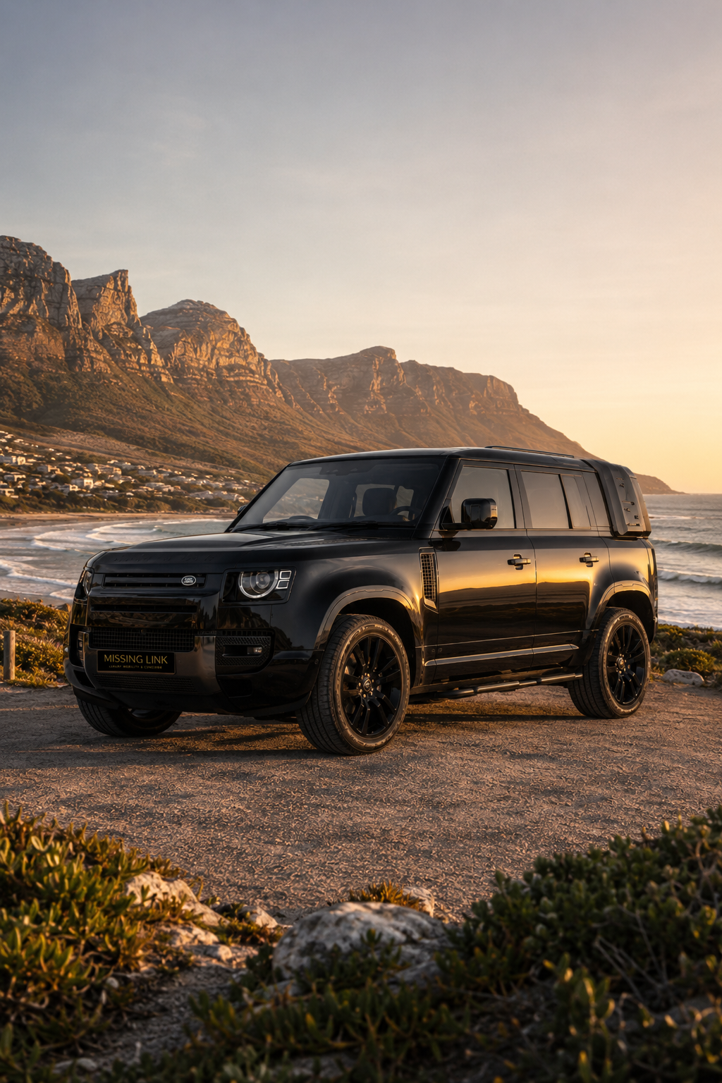 Side angle view of the black 2022 Land Rover Defender D300