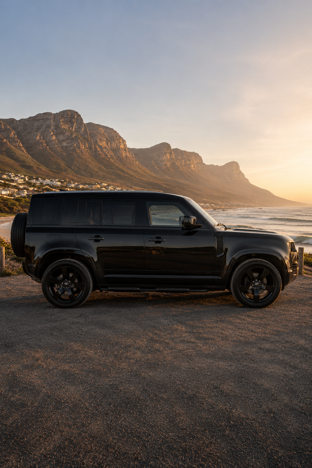 Side profile of the black 2022 Land Rover Defender D300