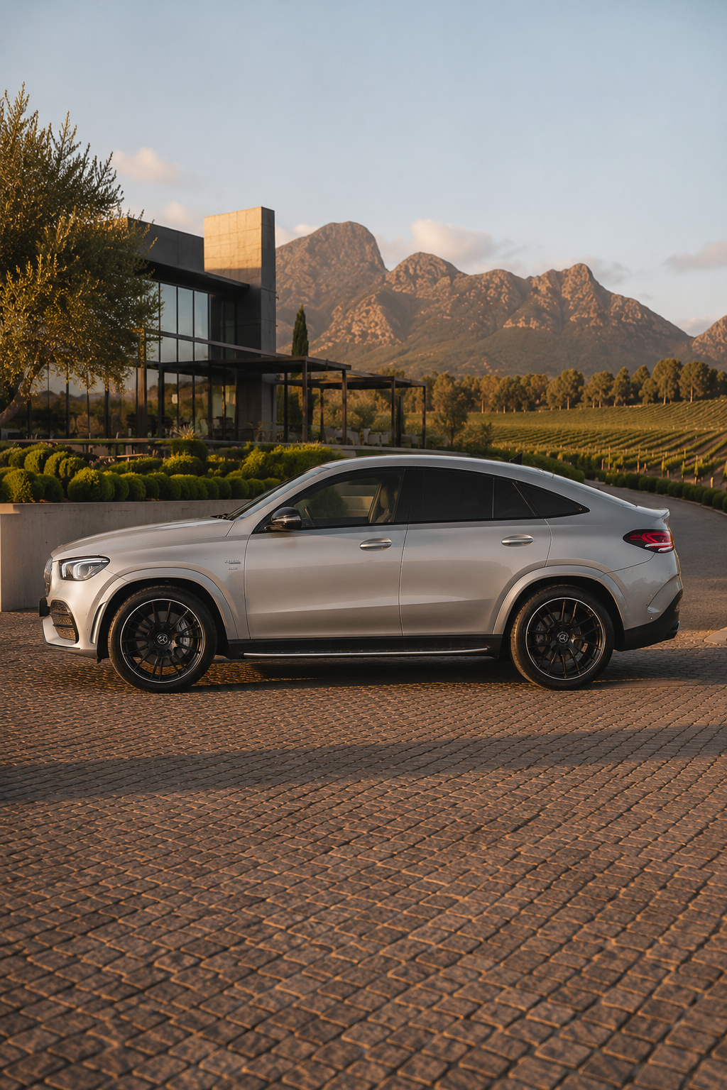 Side profile of the silver 2021 Mercedes Benz GLE 53