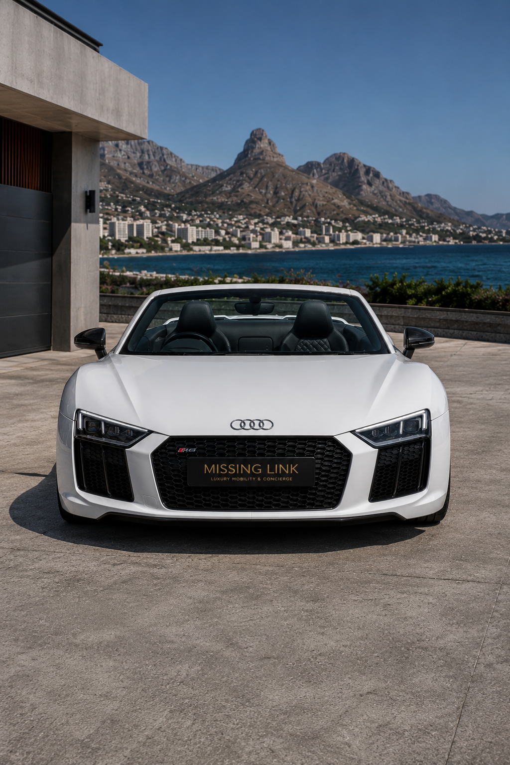 Front view of the white 2019 Audi R8 Spyder V10 Convertible in Cape Town