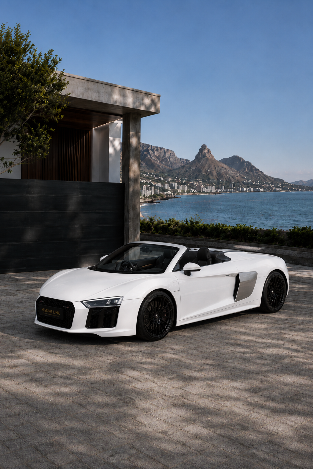 Side view of the white 2019 Audi R8 Spyder V10 Convertible