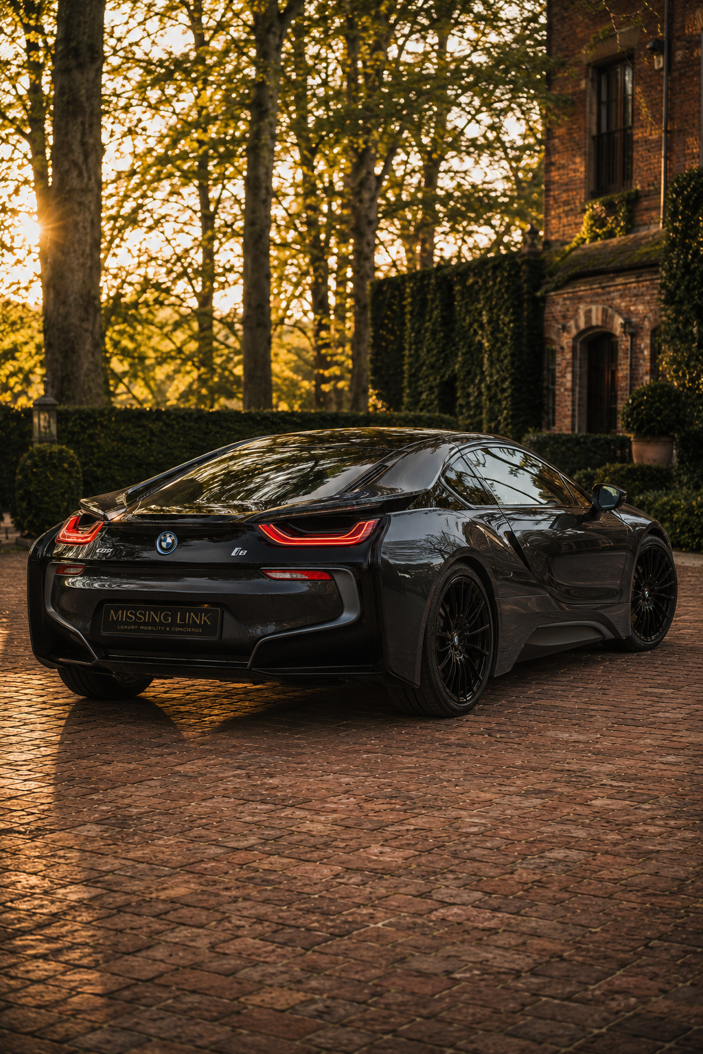 Rear side angle view of the grey 2018 BMW i8 Protonic Edition