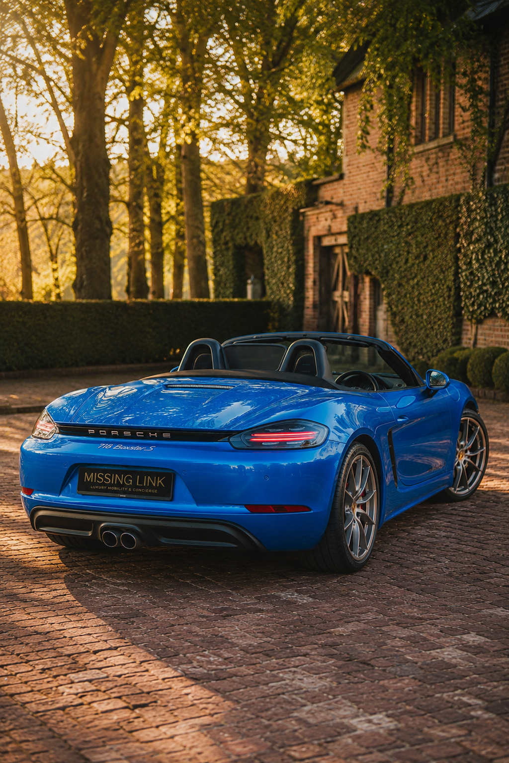 Rear three-quarter view of the blue Porsche Boxster 718 S - 2017