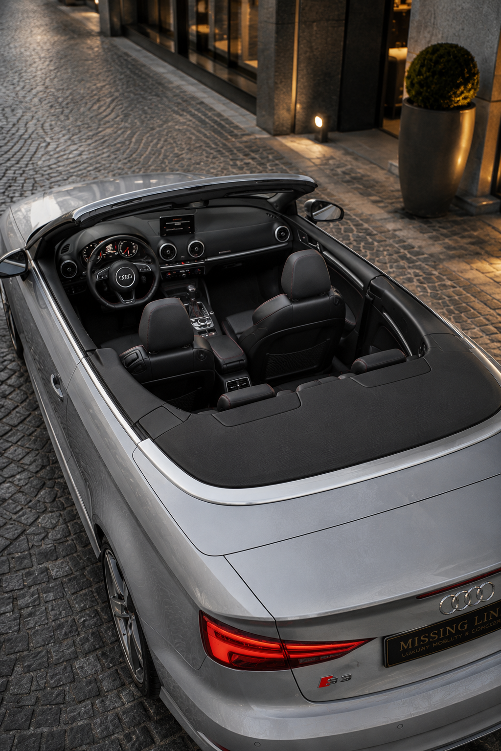 Overhead cabin view of the silver 2017 Audi S3