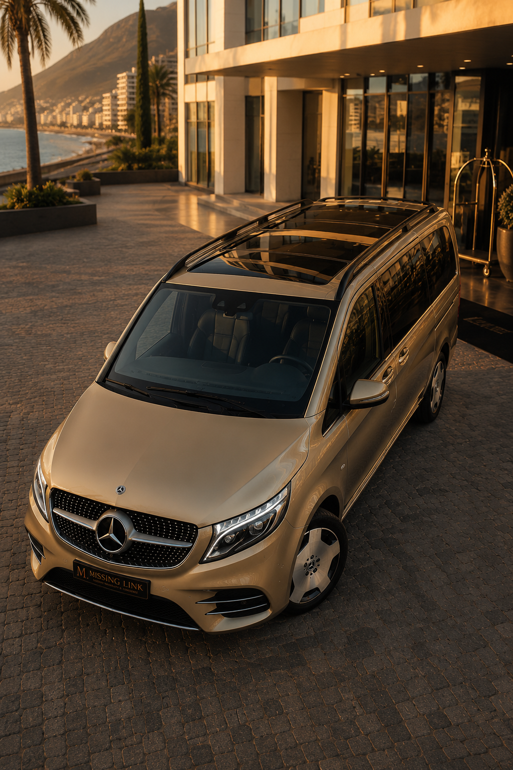 Front view of the black 2026 Mercedes Benz V300d