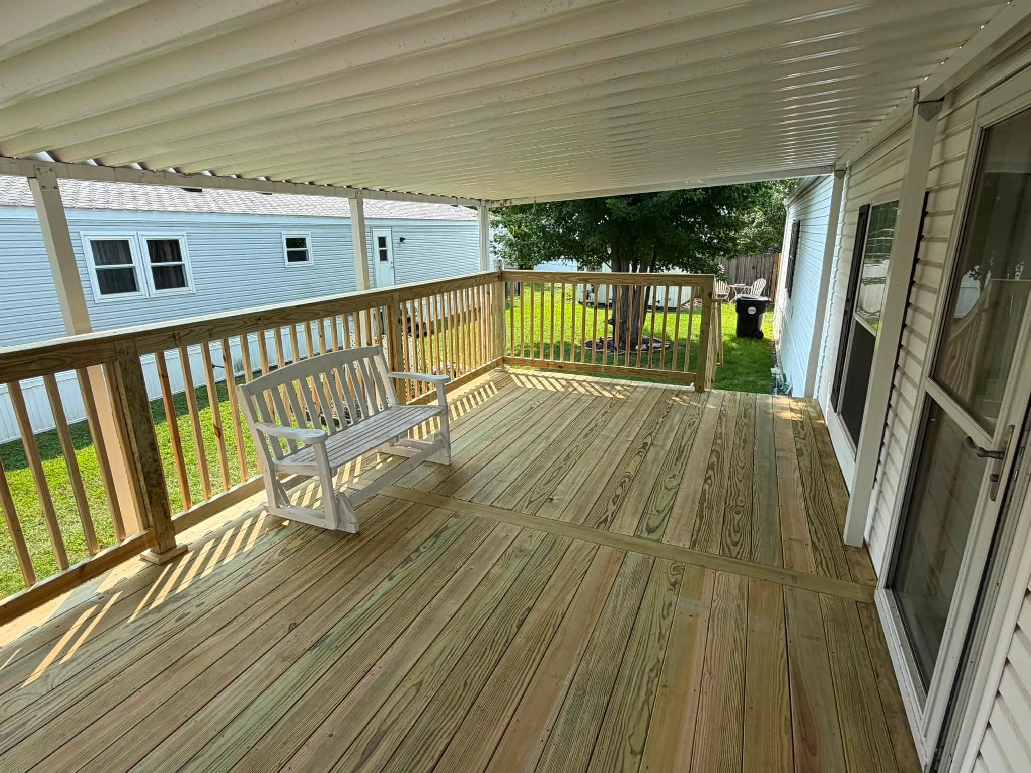 Interior of a covered pressure treated deck in Normal, Illinois