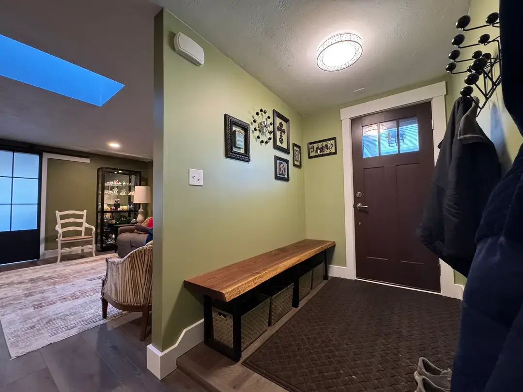 entryway with live edge bench