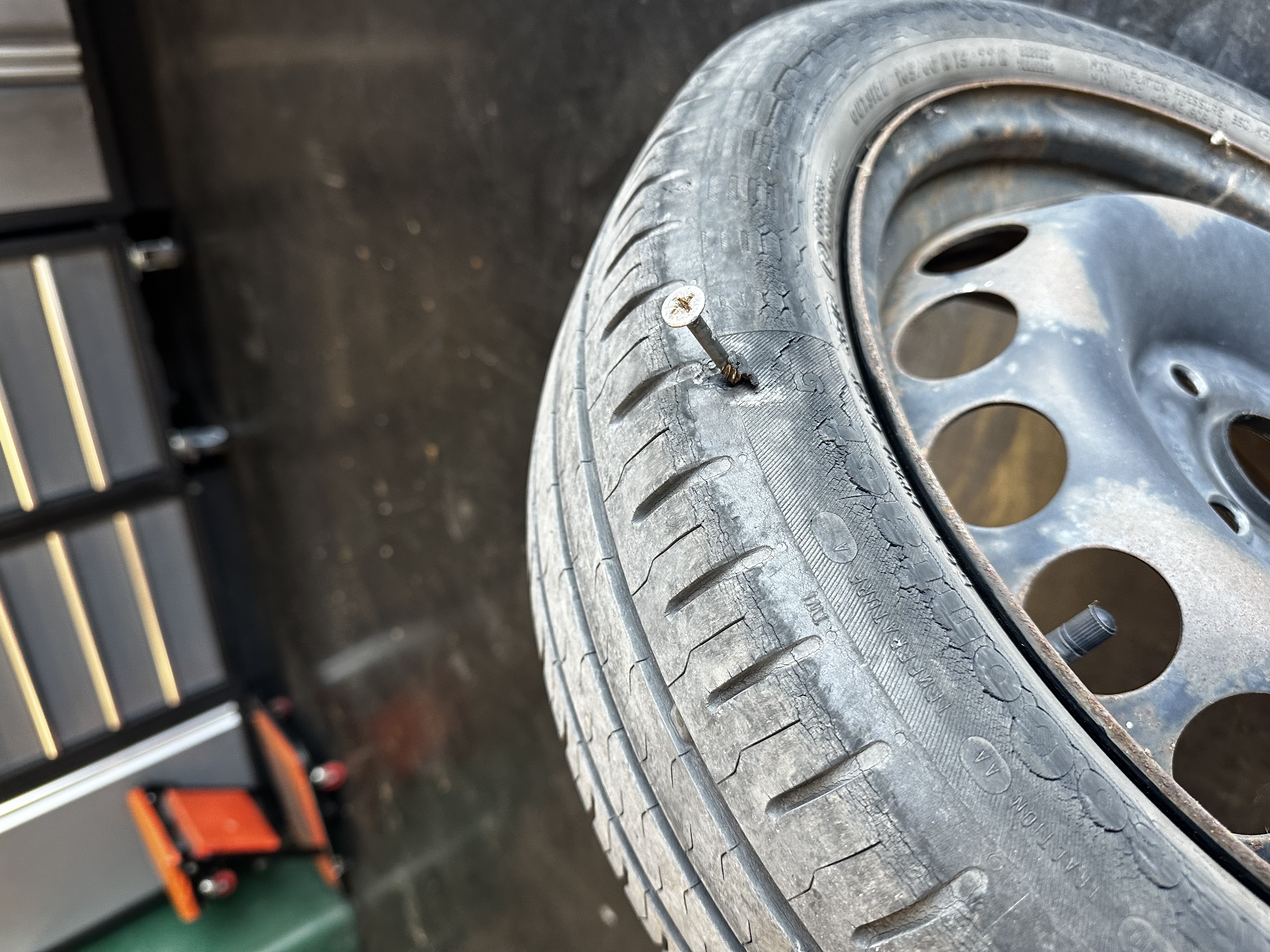 Screw puncture found in a tyre at Shaw's Service Station