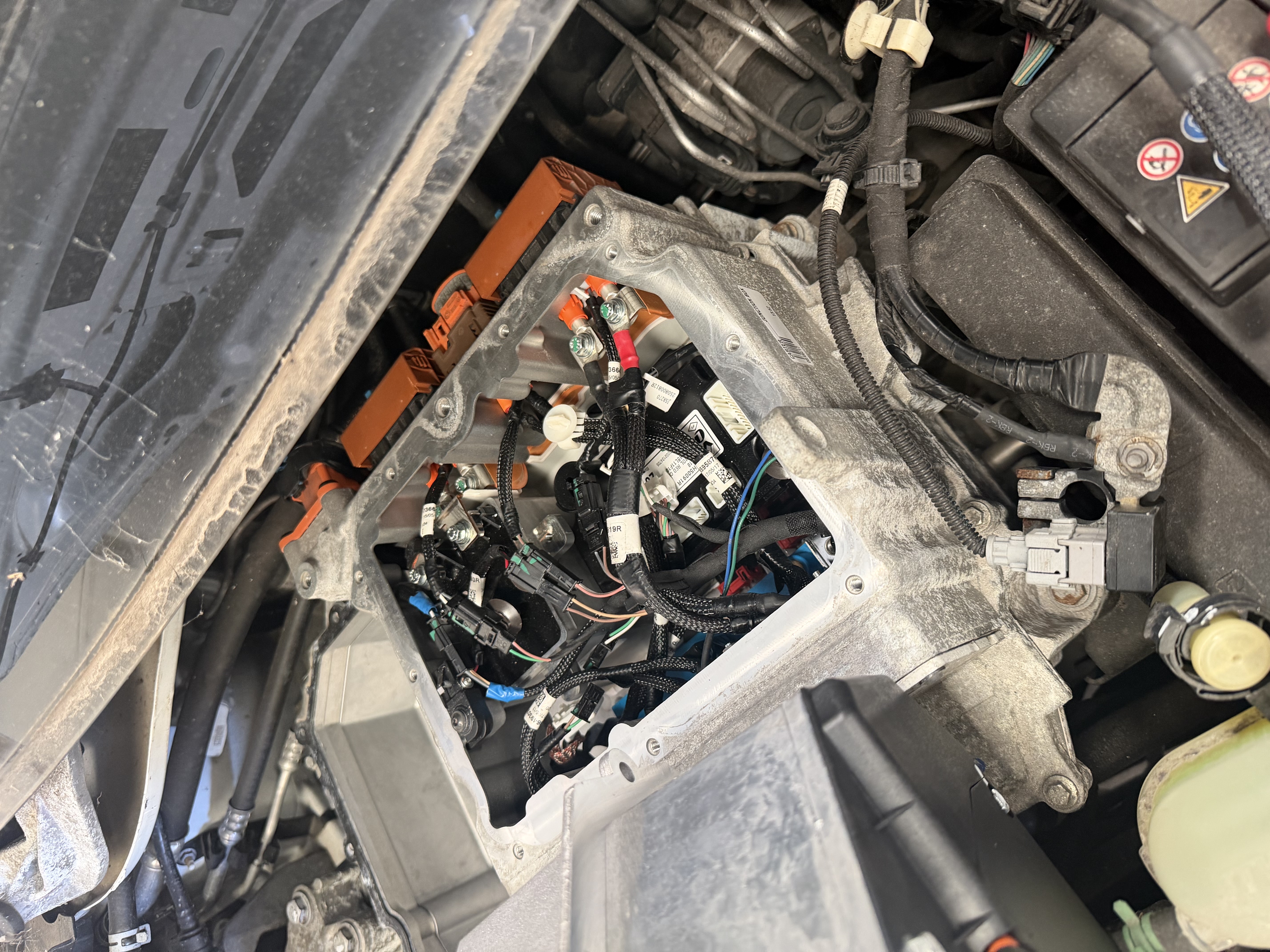 Renault Zoe high voltage system opened for diagnostic testing at Shaw's Service Station