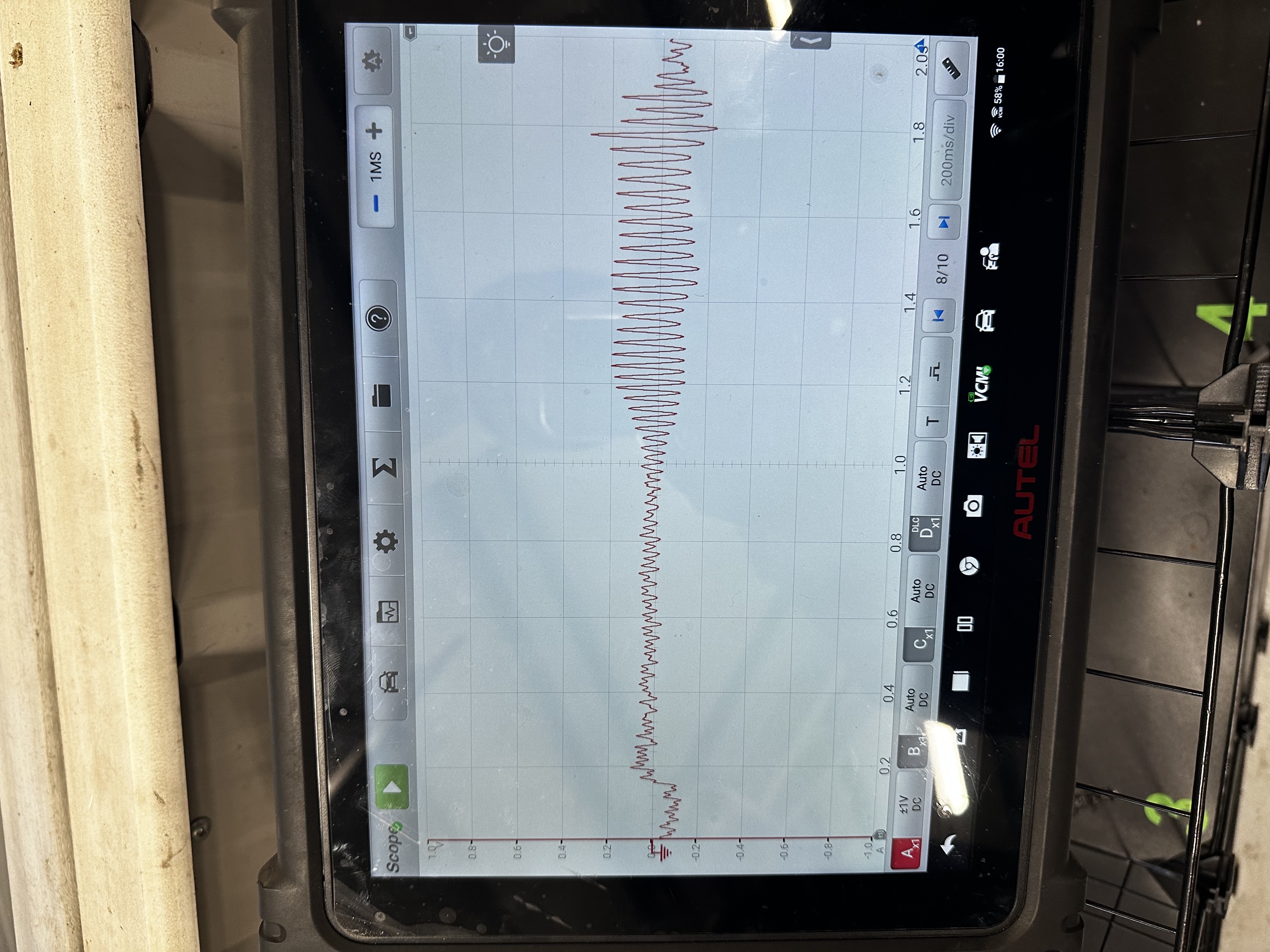 Autel oscilloscope showing wheel speed sensor signal at Shaw's Service Station
