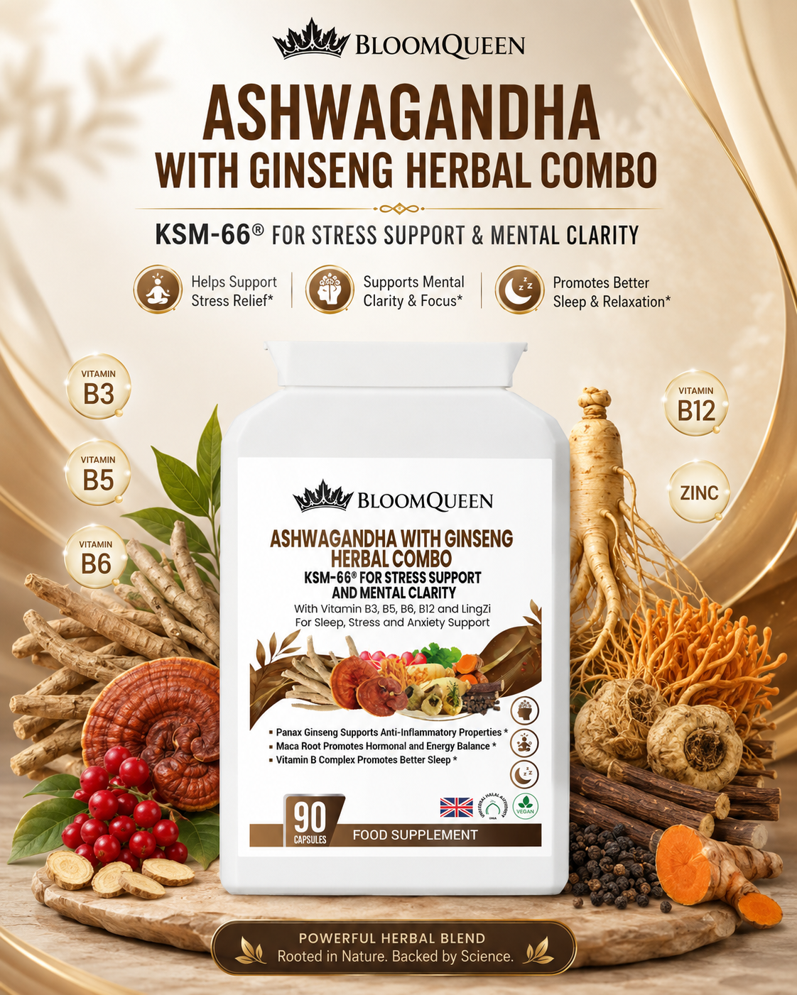 BloomQueen Ashwagandha bottle