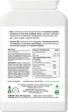 The back of the same bottle, showing the printed product information