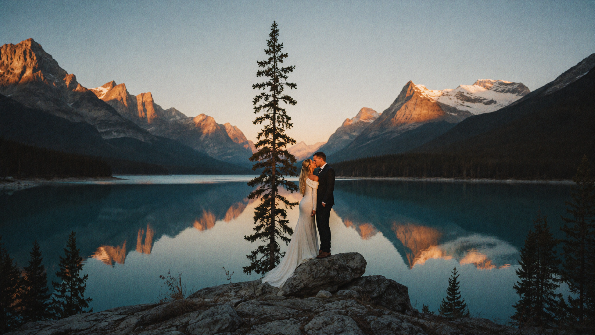 Mountain wedding photography after dark -- Banff Rockies at night