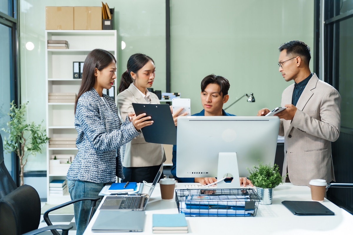 business owner team discussion office