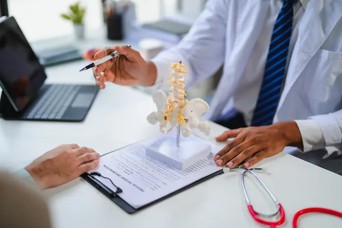 Patient consulting with chiropractor in Vacaville clinic