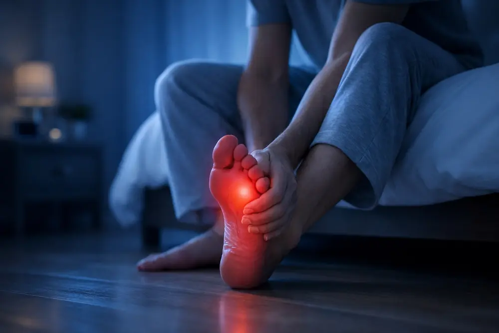 Patient receiving nerve therapy consultation for foot tingling relief