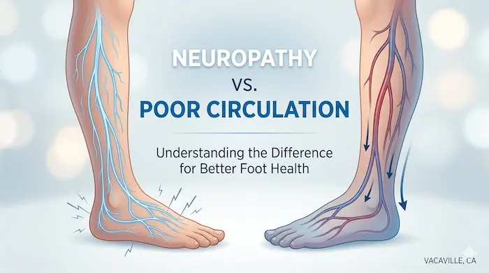 Comparison of neuropathy nerve pain and poor circulation symptoms in the feet and legs.
