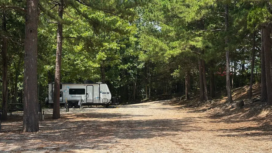 On-site dog park at Ozark RV Park for traveling pets