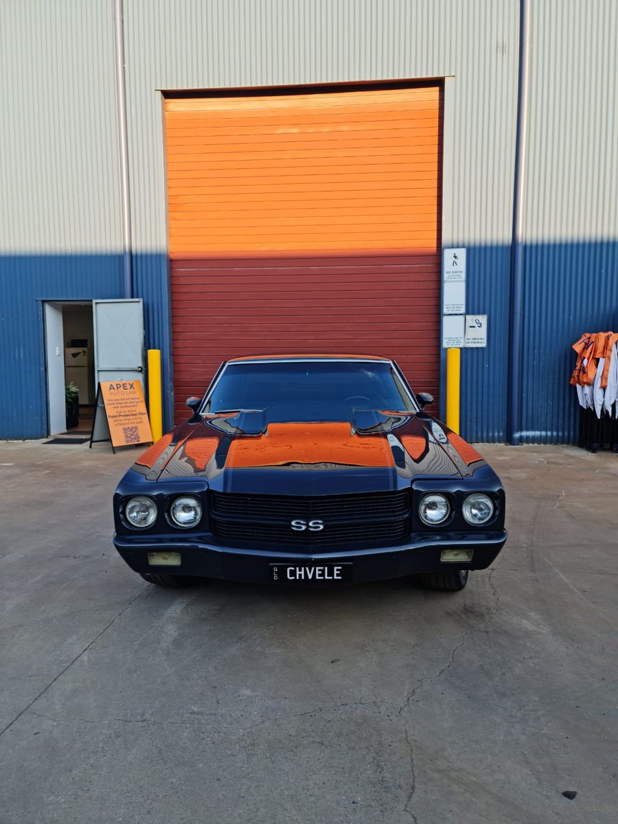 Black Chevelle SS outside the workshop
