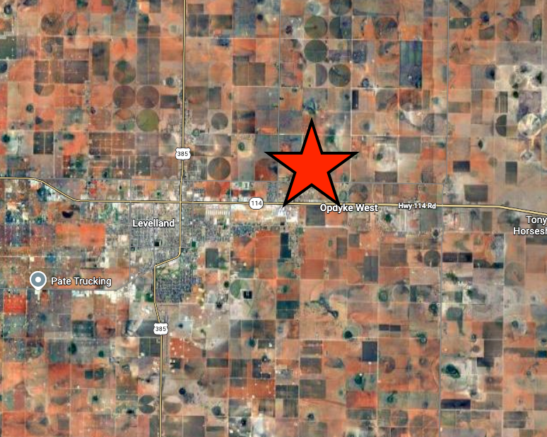Map showing the Hockley Farms location just east of Levelland, Texas along Highway 114