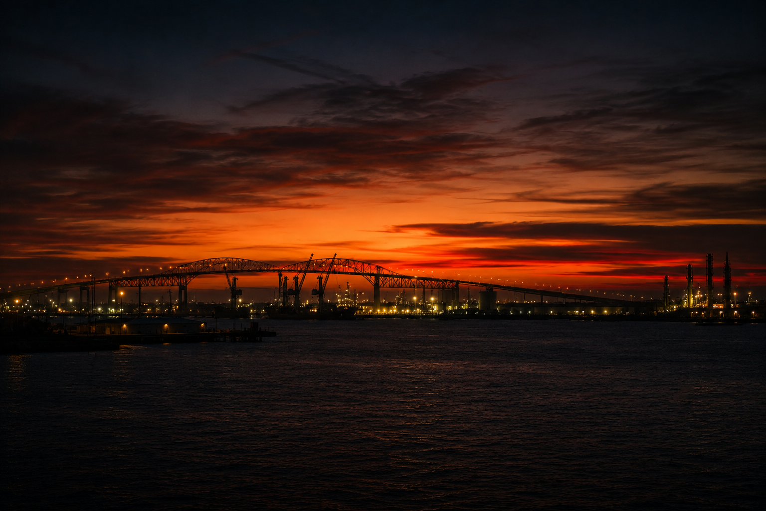 The Corpus Christi waterfront at dusk
