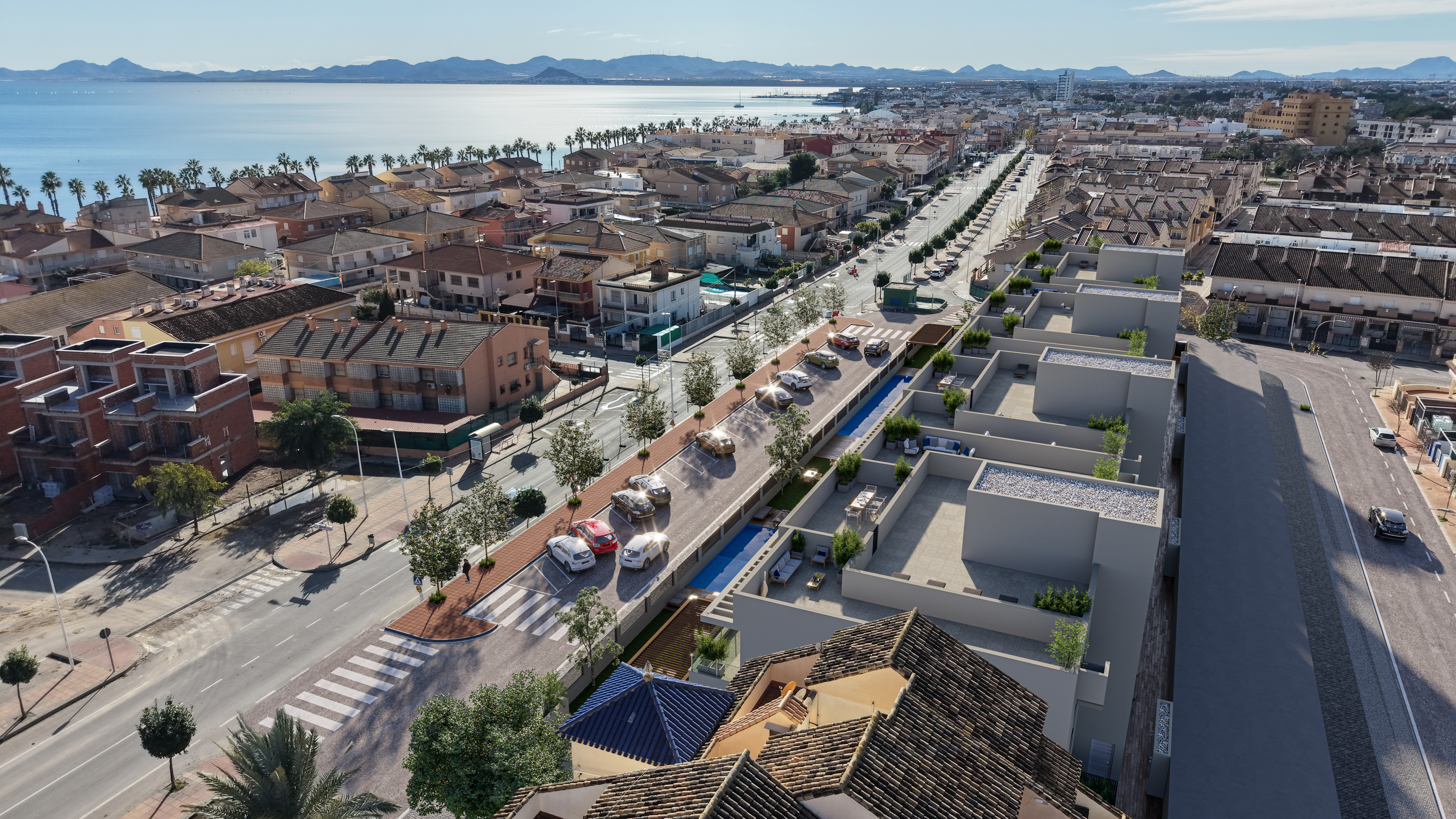 Aerial view and sea at L.A. Beach Living 3 Bed, Los Narejos, Los Alcázares, Murcia