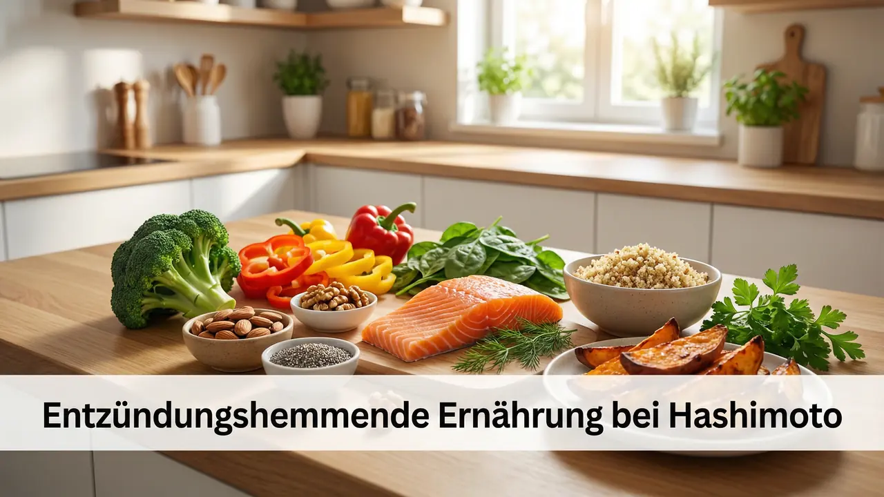 Gesunde Lebensmittel für entzündungshemmende Ernährung bei Hashimoto – Lachs, Gemüse, Nüsse