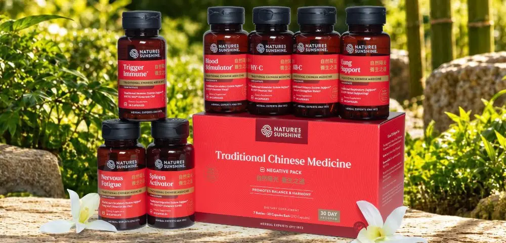 TCM Negative Pack: seven TCM formula bottles and box