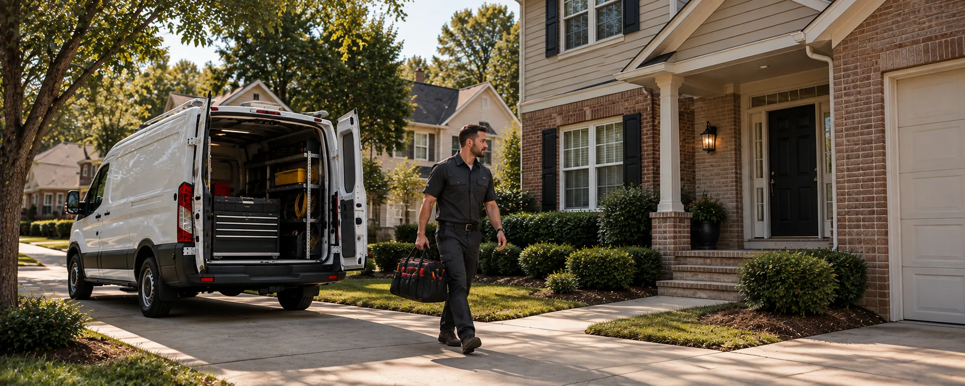 Viking Help service van outside a home