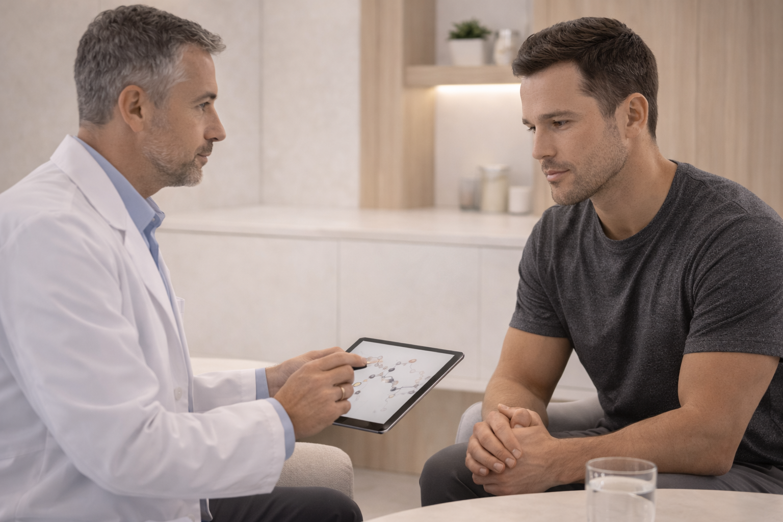 Physician discussing peptide therapy protocol with patient at Harper MD, Weston FL