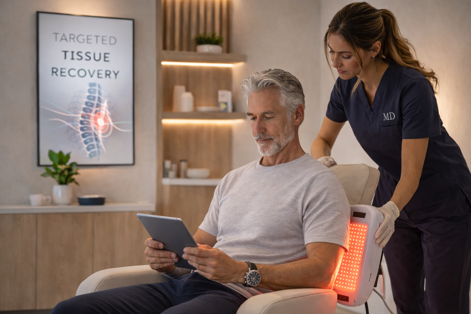 Red light therapy session in progress at Harper MD, Weston FL