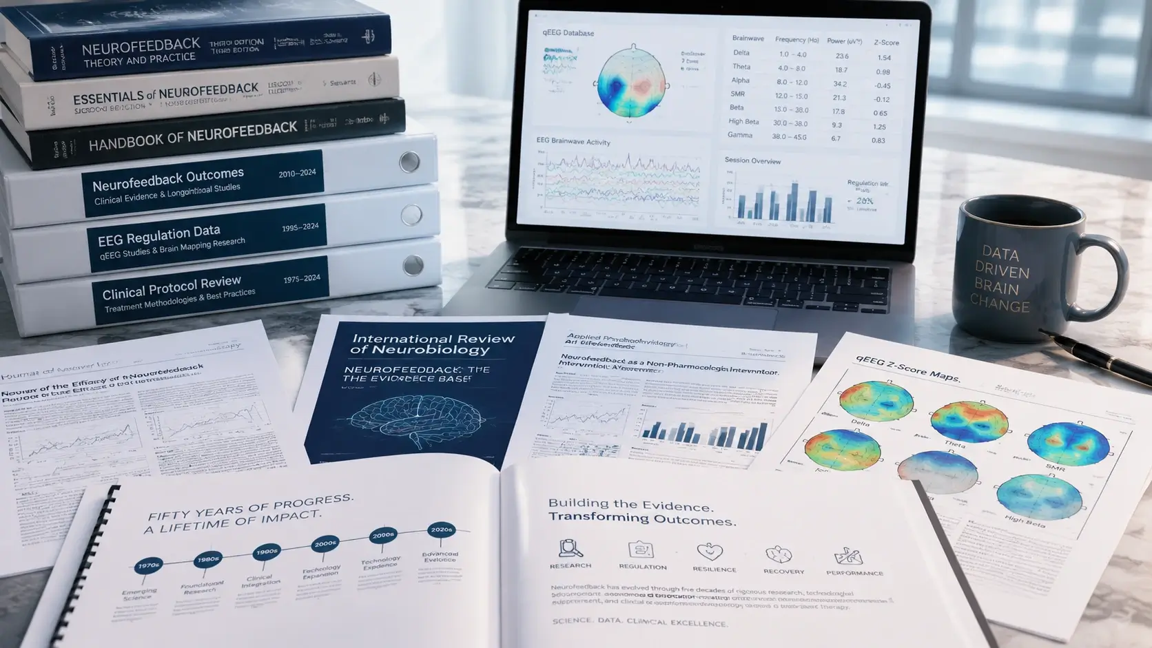  Research papers and clinical documentation representing the 50-year evidence base behind neurofeedback therapy at Harper MD Health and Wellness in Weston Florida
