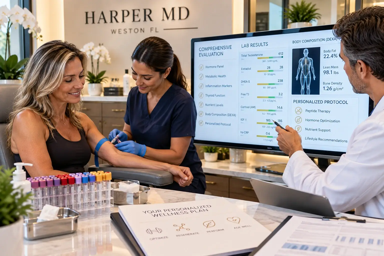 Lab work and comprehensive evaluation for peptide therapy at Harper MD in Weston FL Lab work and comprehensive evaluation for peptide therapy at Harper MD in Weston FL