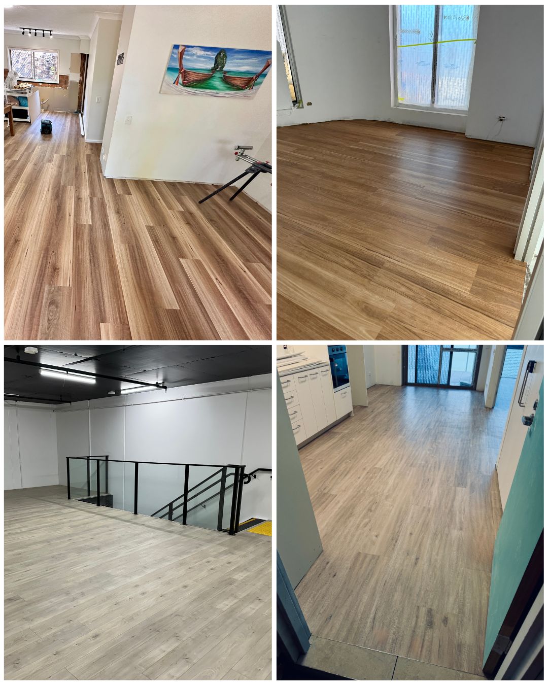 Vinyl and hybrid plank flooring installed across several Gold Coast homes