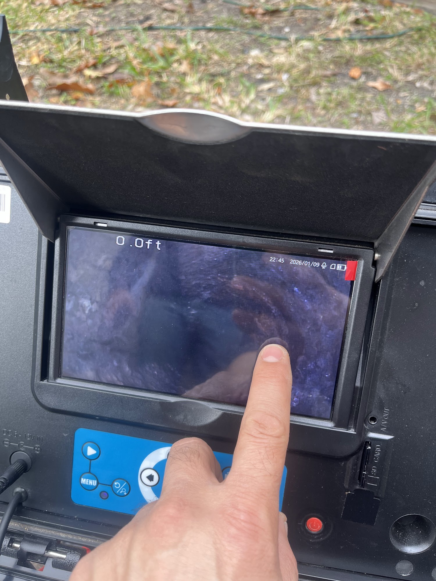 Sewer camera feed from inside a Houston drain line during a leak inspection
