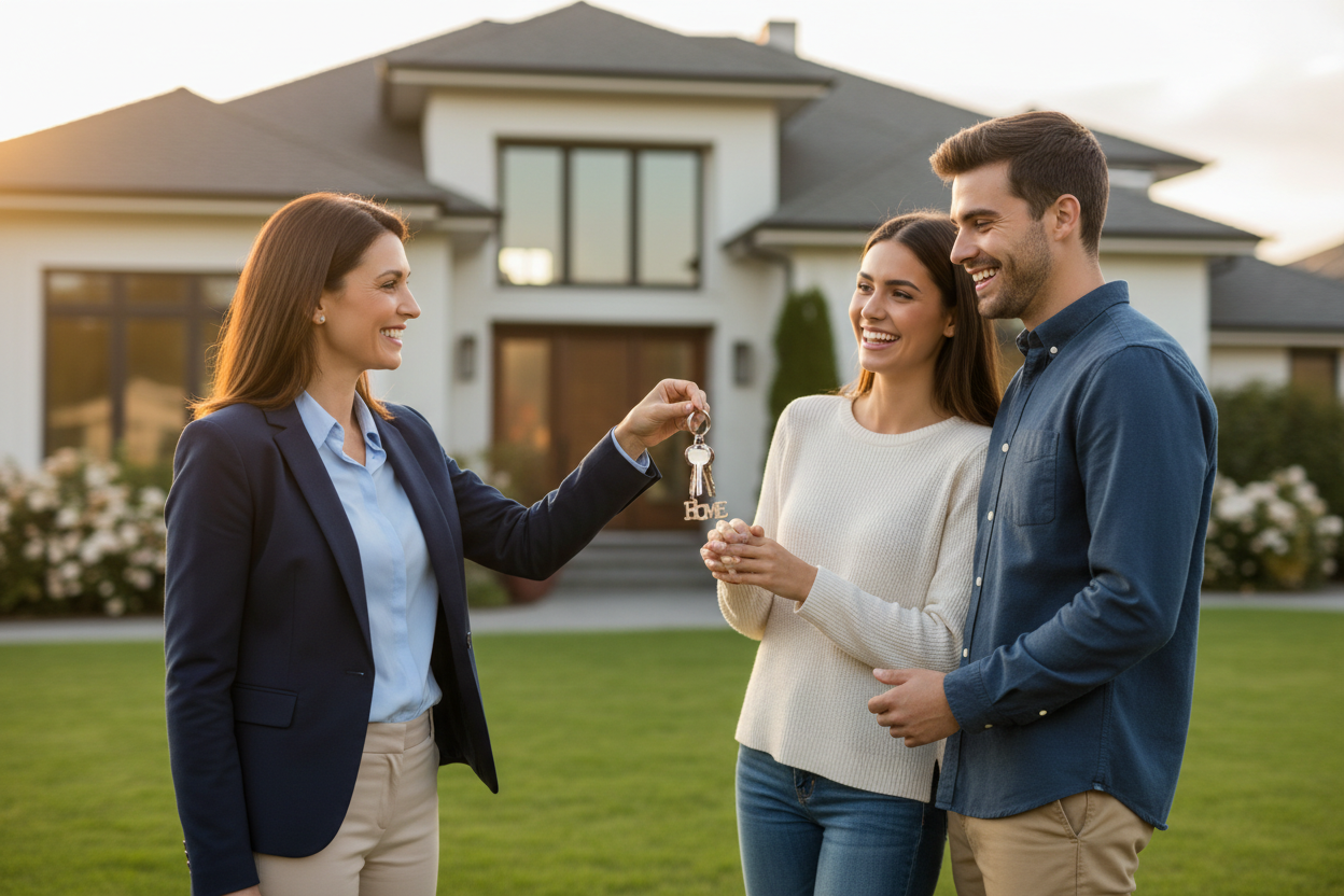 Portrait of real estate agent for a young couple property