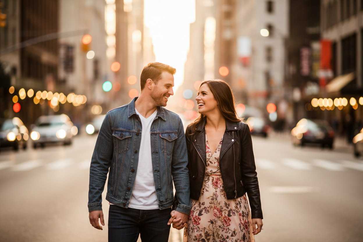 Happy Couple Enjoying a Walk in the City
