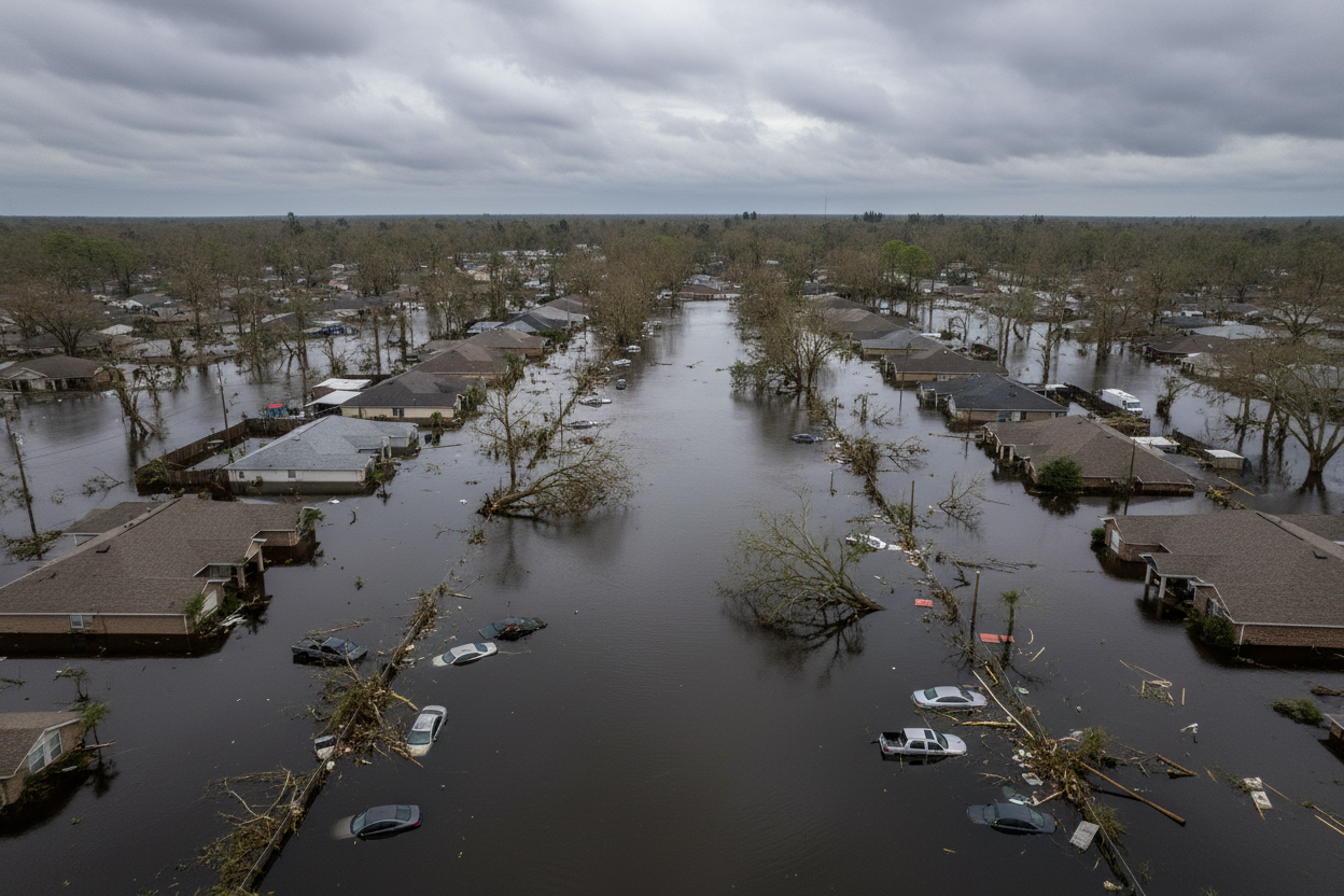 Flooded Suburban Neighborhood After a Hurricane