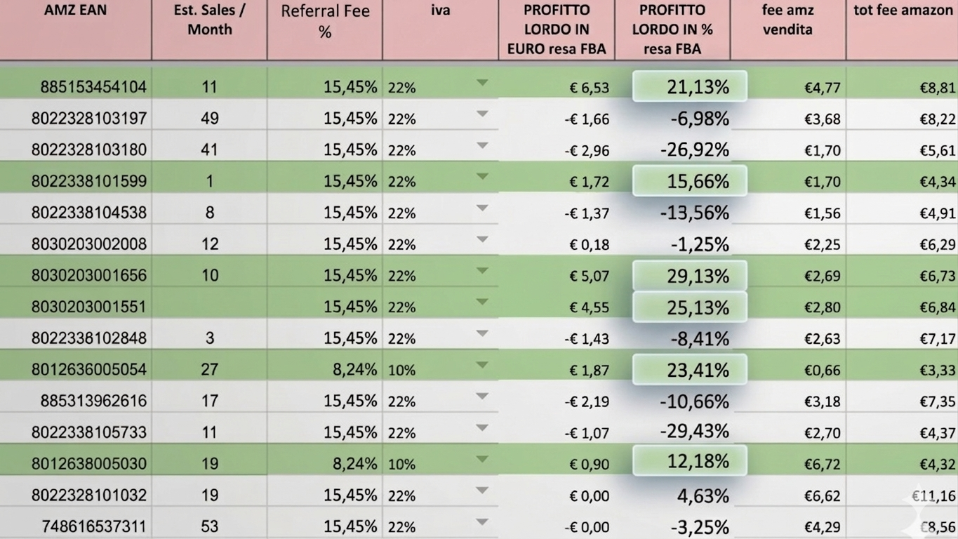 Analisi margini catalogo Amazon — esempio reale