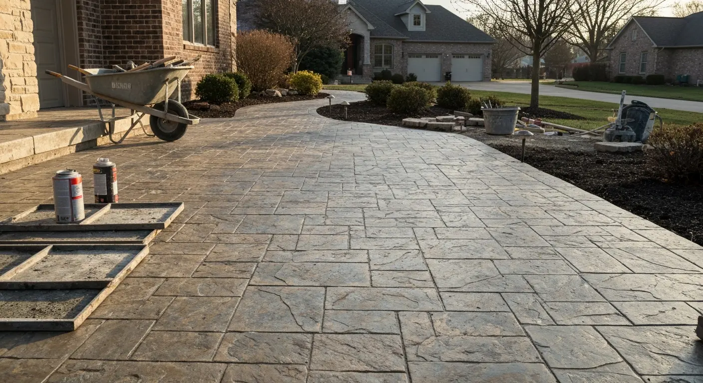 Stamped concrete walkway