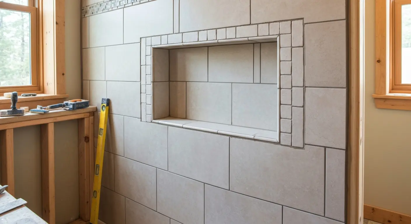 Tile accent wall and niche
