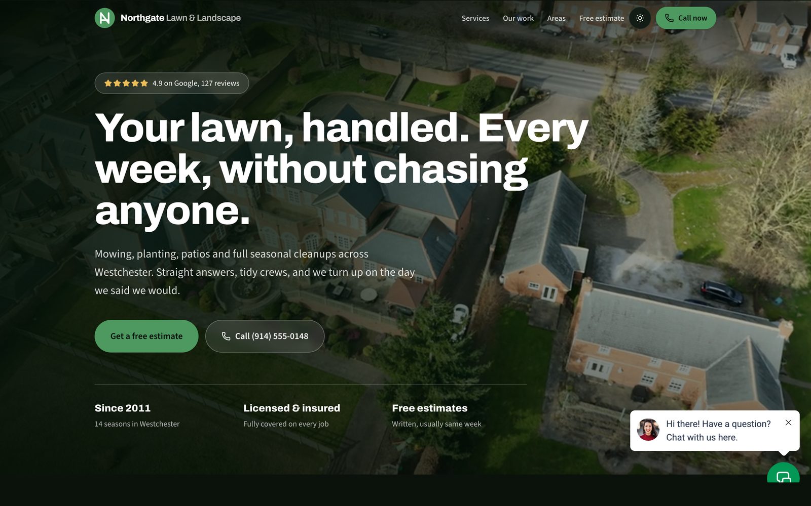 The Northgate demo site: a landscaping company homepage built on the 297 system