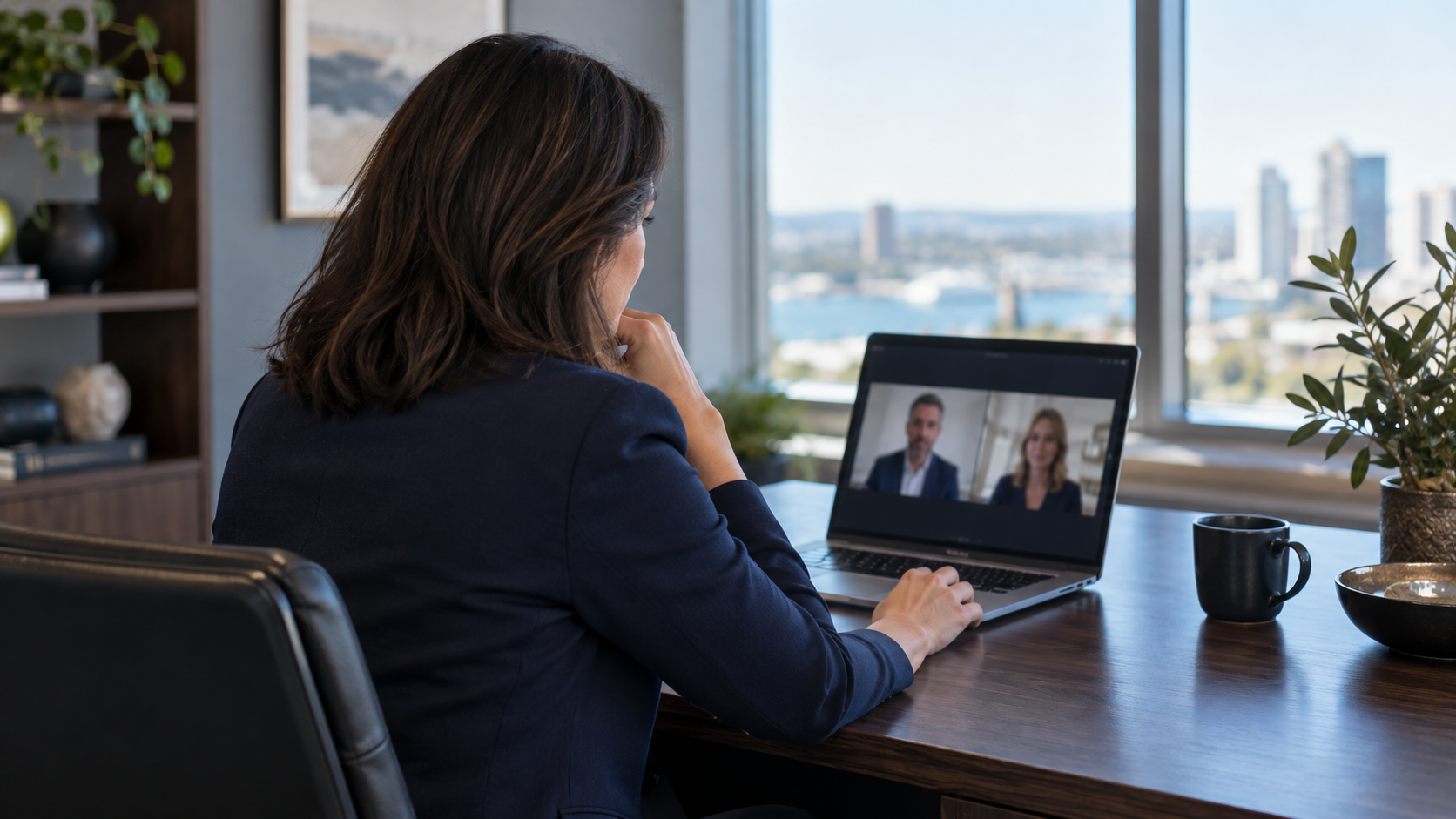 Illustrative scene of a business owner in a video consultation
